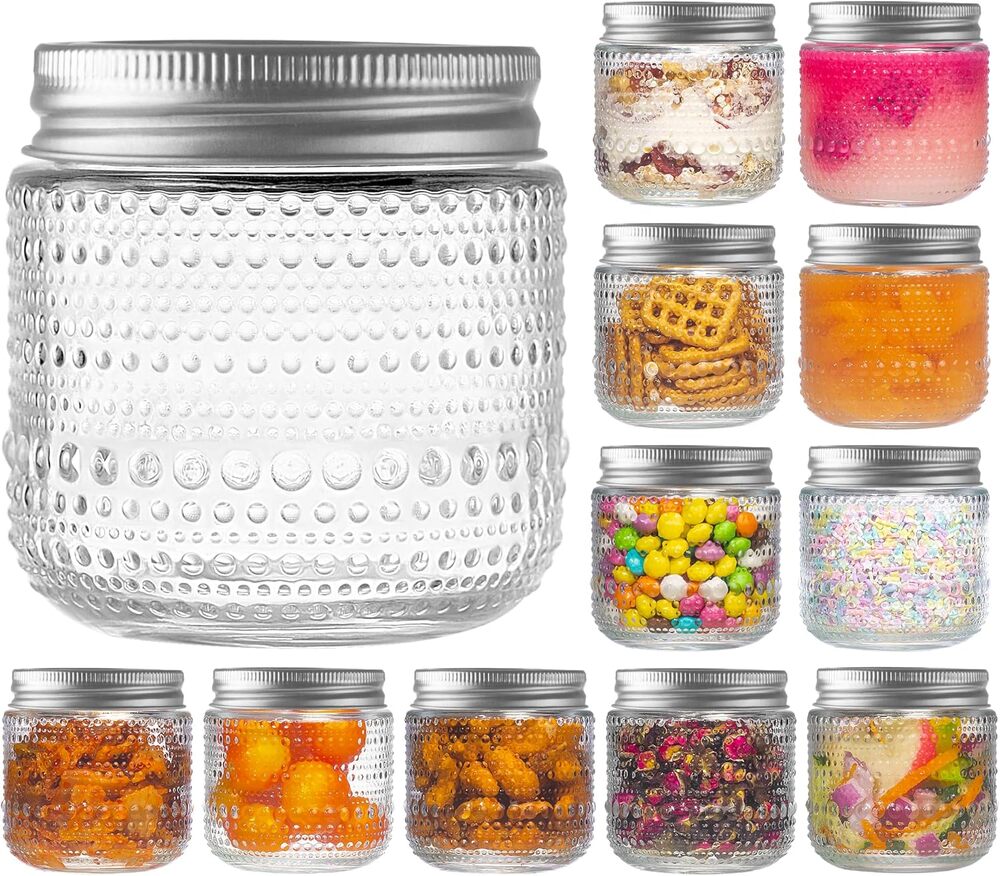 Mason Jars 8 Oz with Lids 12 Packs, Vintage Half Pint Small Glass Canning Jars